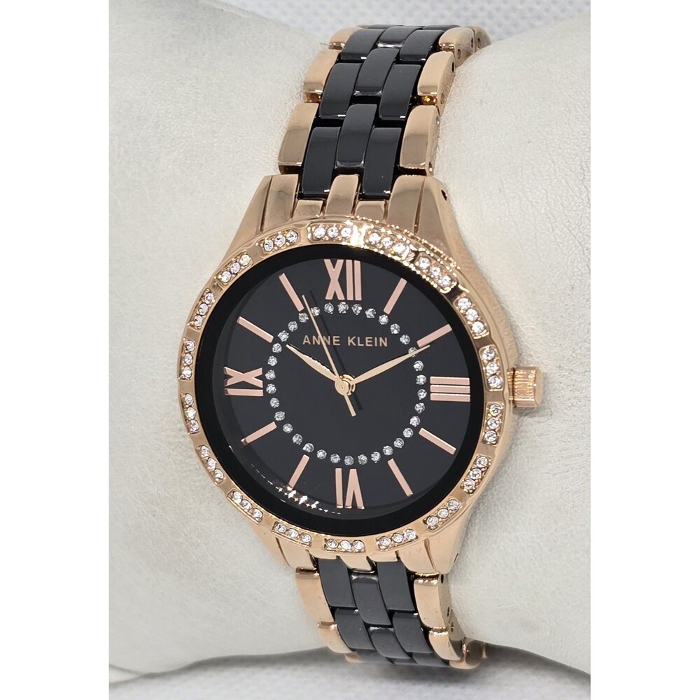 Womens Anne Klein Black Rose Gold Tone Crystal Dial Ceramic Watch AK/3548BKRG 13 - Picture 2 of 10